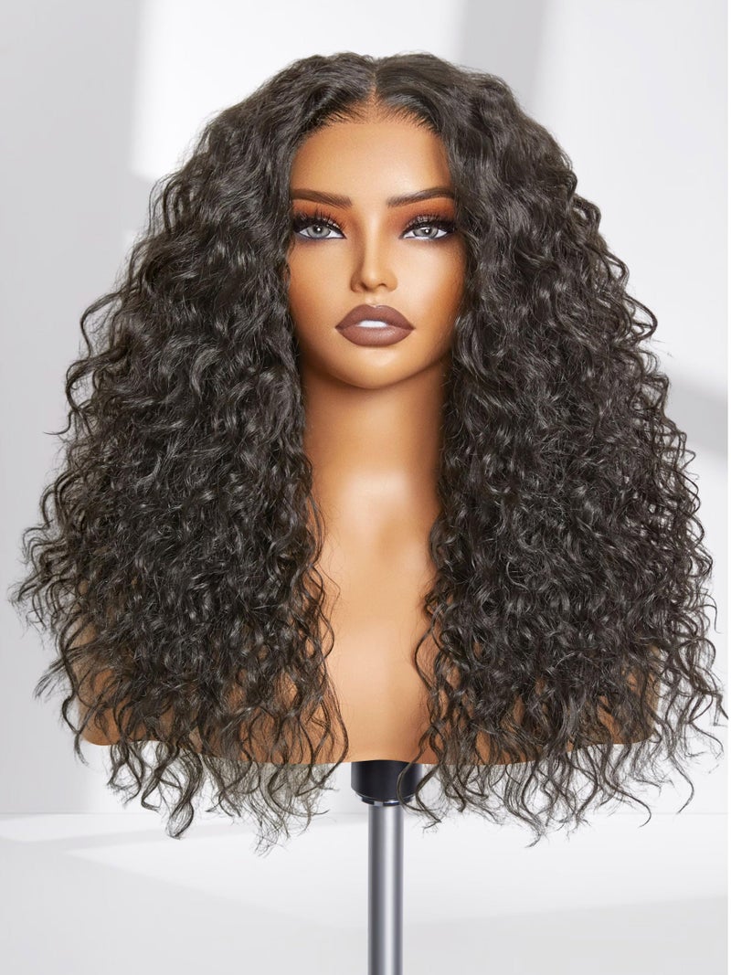 GORGIUS Glueless Curly Lace Front Wig Pre Plucked Middle Part Closure Wig 20 Inch Natural Black Pre Cut Synthetic Curl Wig Upgraded with Premium HumanHairLike Fiber